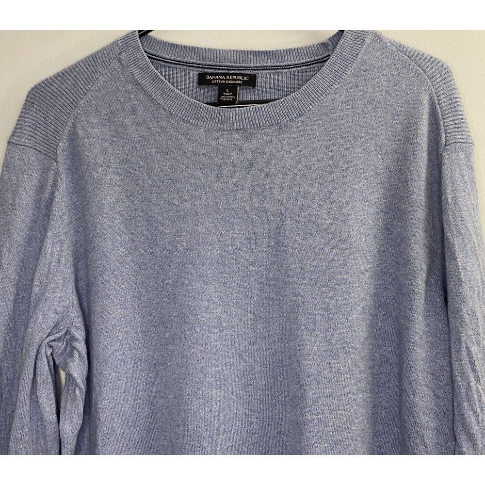 Banana Republic Sweater Mens Large Blue Cotton Cashmere Crewneck Ribbed Office